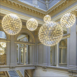 Modern Gold LED Spark Ball Pendant Light Spherical Fireworks Chandelier for Modern Interiors
