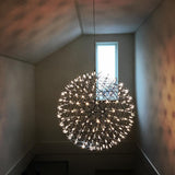 Modern Gold LED Spark Ball Pendant Light Spherical Fireworks Chandelier for Modern Interiors