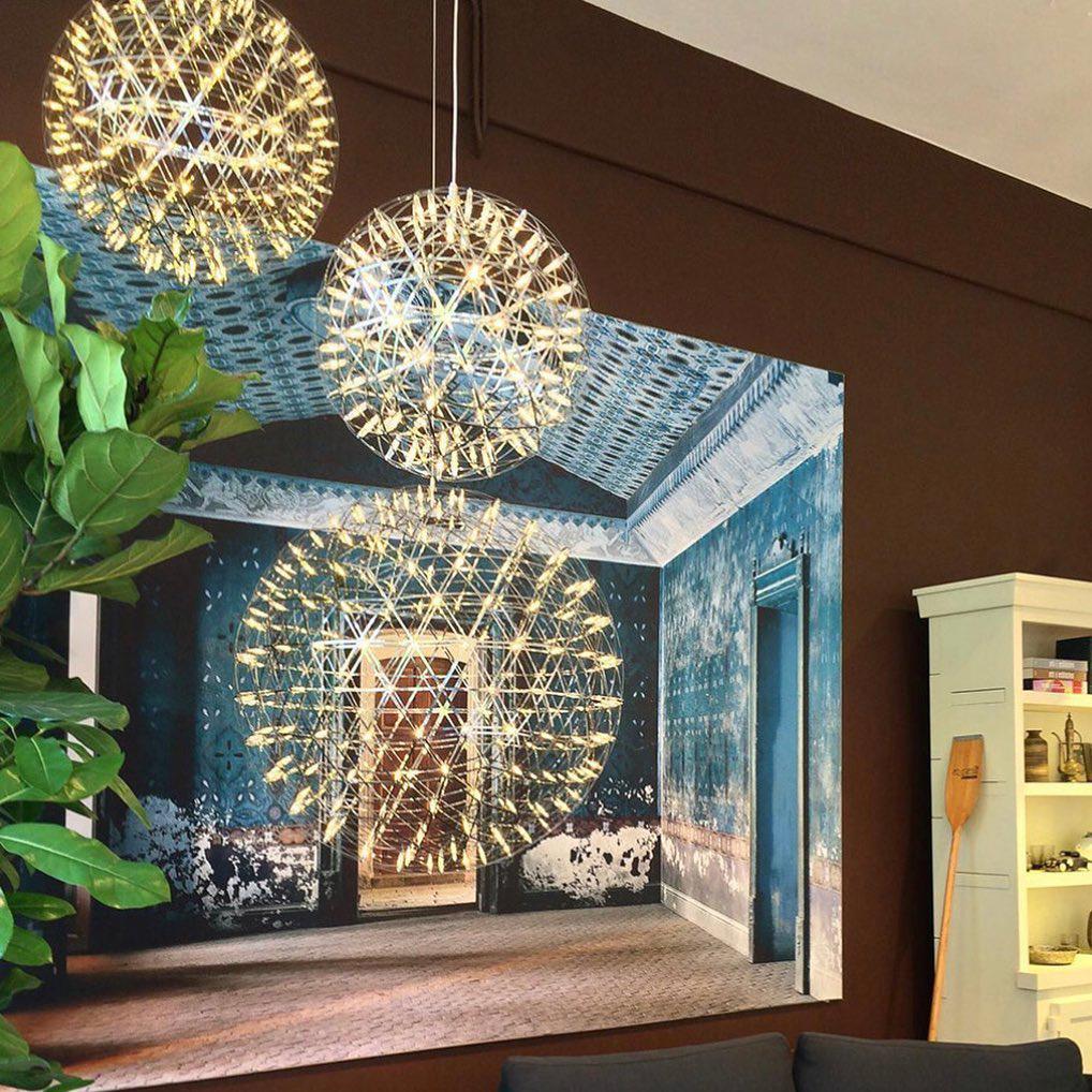 Modern Gold LED Spark Ball Pendant Light Spherical Fireworks Chandelier for Modern Interiors