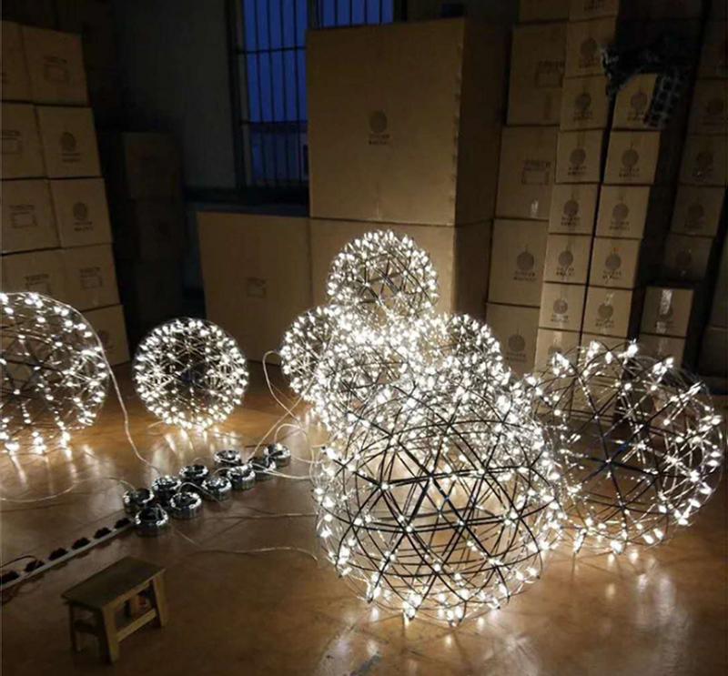 Modern Gold LED Spark Ball Pendant Light Spherical Fireworks Chandelier for Modern Interiors