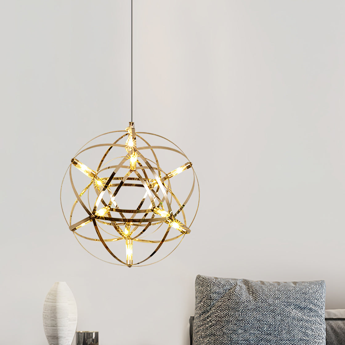 Modern Gold LED Spark Ball Pendant Light Spherical Fireworks Chandelier for Modern Interiors