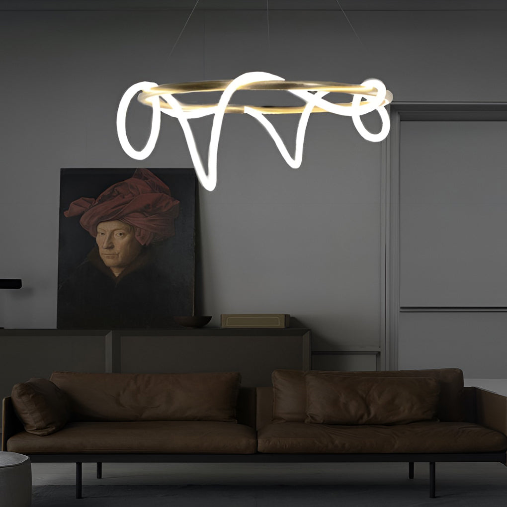 Modern Gold LED Strip Chandelier Adjustable DIY Metal Pendant Light for Living Room and Bedroom