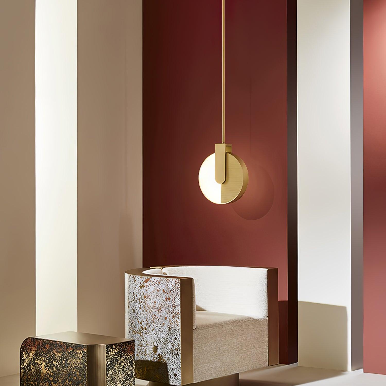 Modern Gold LED Sunset Pendant Light with Round Acrylic Shade for Living Room and Dining Areas