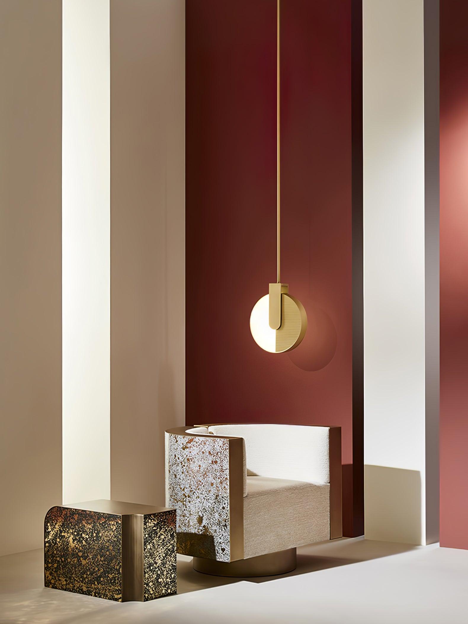 Modern Gold LED Sunset Pendant Light with Round Acrylic Shade for Living Room and Dining Areas
