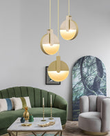 Modern Gold LED Sunset Pendant Light with Round Acrylic Shade for Living Room and Dining Areas