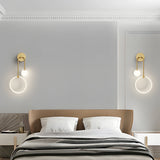 Modern Gold LED Wall Sconce 2 Light Fixture with Acrylic Ring and Frosted Globe