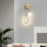 Modern Gold LED Wall Sconce 2 Light Fixture with Acrylic Ring and Frosted Globe