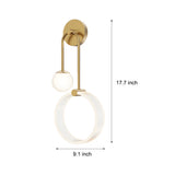 Modern Gold LED Wall Sconce 2 Light Fixture with Acrylic Ring and Frosted Globe