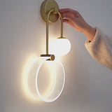 Modern Gold LED Wall Sconce 2 Light Fixture with Acrylic Ring and Frosted Globe