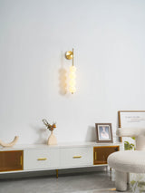 Modern Gold LED Wall Sconce with Hand Blown Opal Glass Globe Spheres