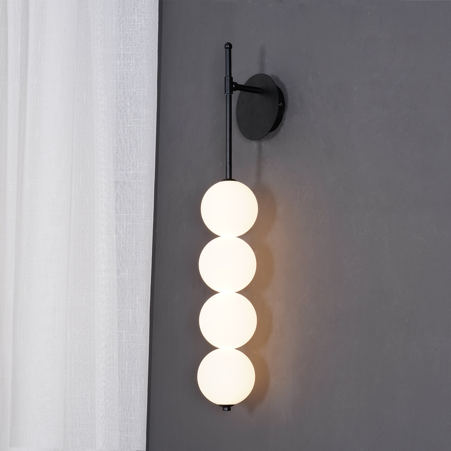 Modern Gold LED Wall Sconce with Hand Blown Opal Glass Globe Spheres