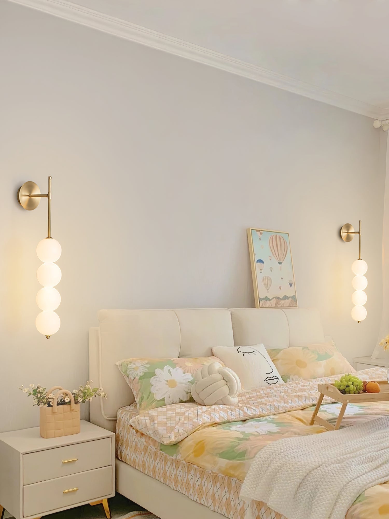 Modern Gold LED Wall Sconce with Hand Blown Opal Glass Globe Spheres