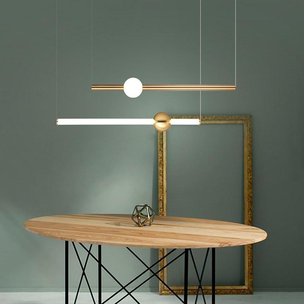 Modern Gold Linear Chandelier with Glass Spherical Shades for Dining Room and Kitchen Island
