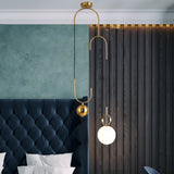 Modern Gold Linear Pendant Light with Frosted Opal Glass Globe Shade and Integrated LED Lighting