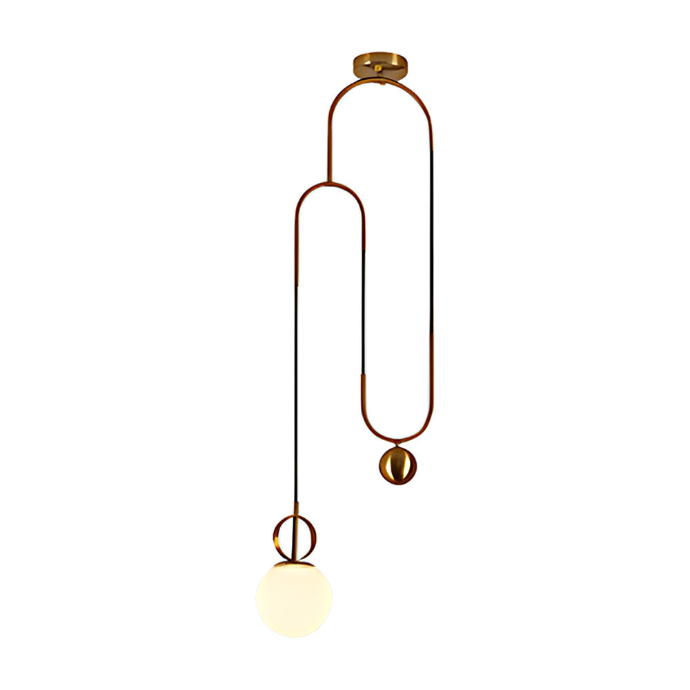 Modern Gold Linear Pendant Light with Frosted Opal Glass Globe Shade and Integrated LED Lighting