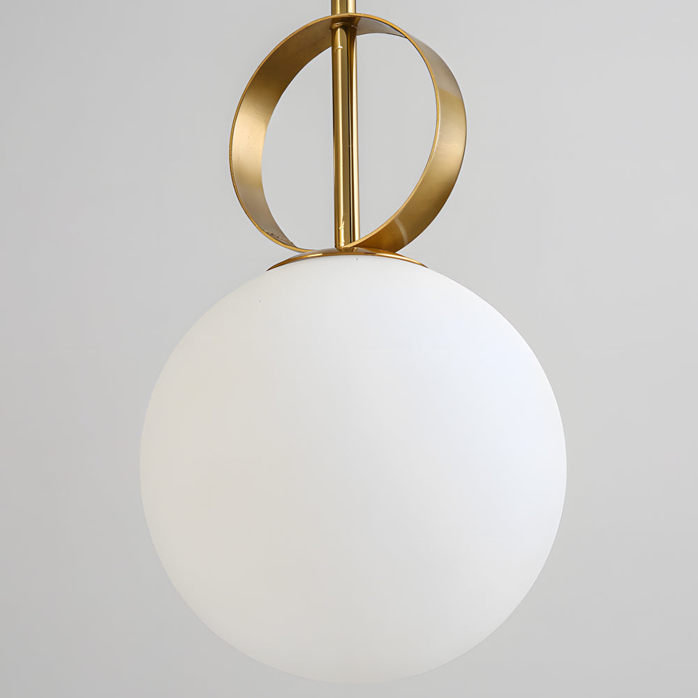 Modern Gold Linear Pendant Light with Frosted Opal Glass Globe Shade and Integrated LED Lighting
