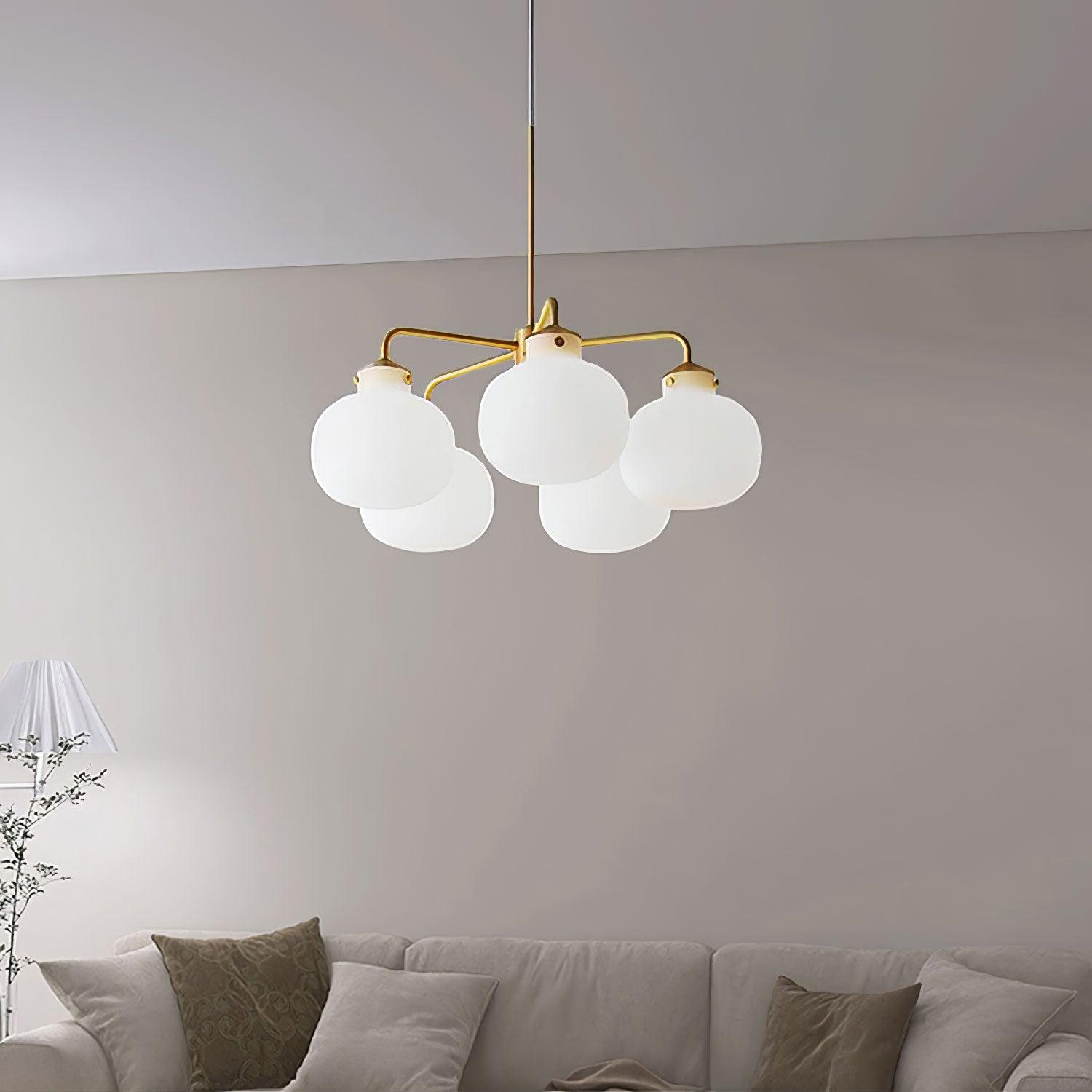 Modern Gold Metal and Opal Glass Globe Pendant Light for Contemporary Interiors