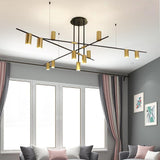 Modern Gold Metal Sputnik Chandelier 12 Light Geometrical Ceiling Pendant Lamp for Living Room
