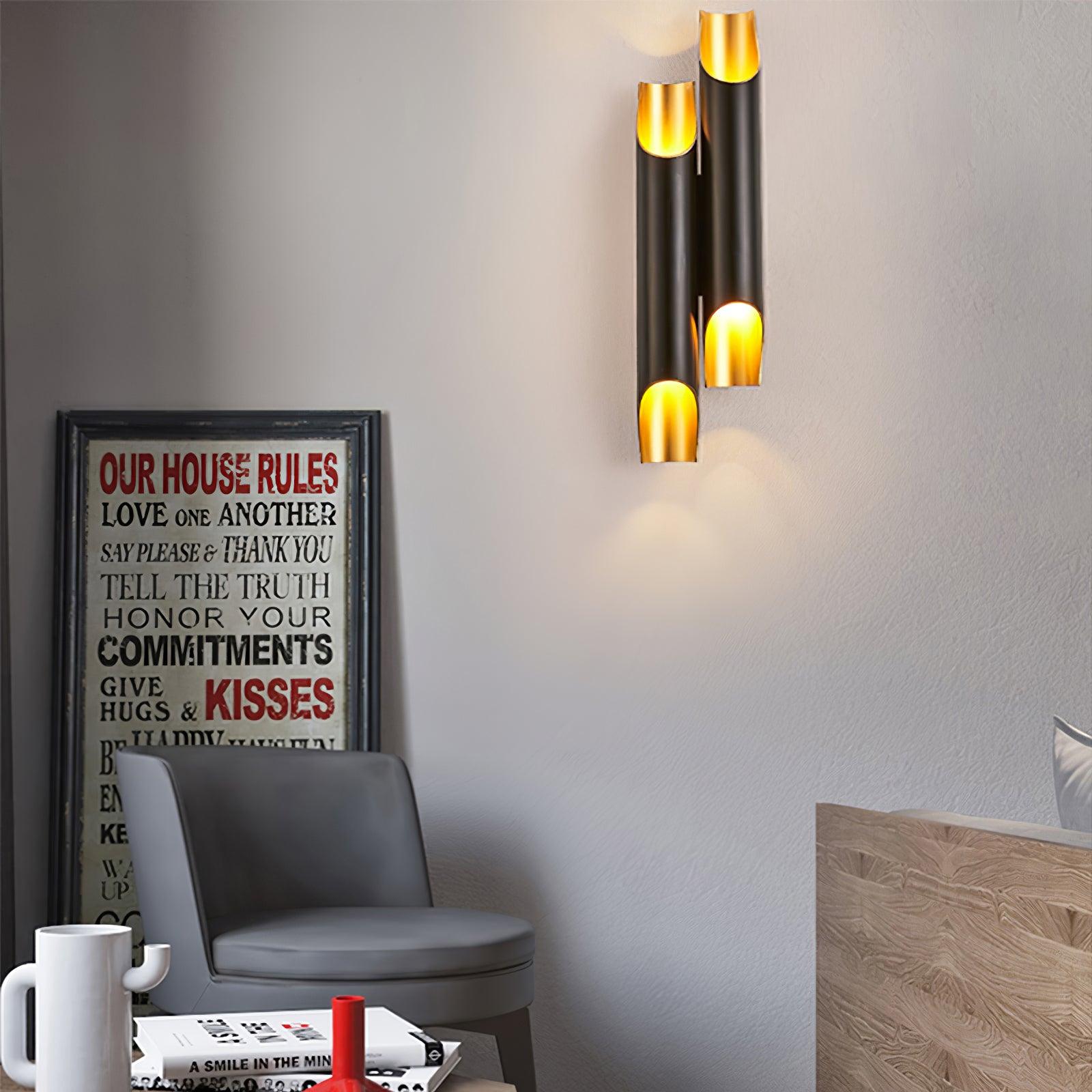 Modern Gold Minimalist Straight Wall Sconce Dual Light Fixture for Bedroom and Hallway