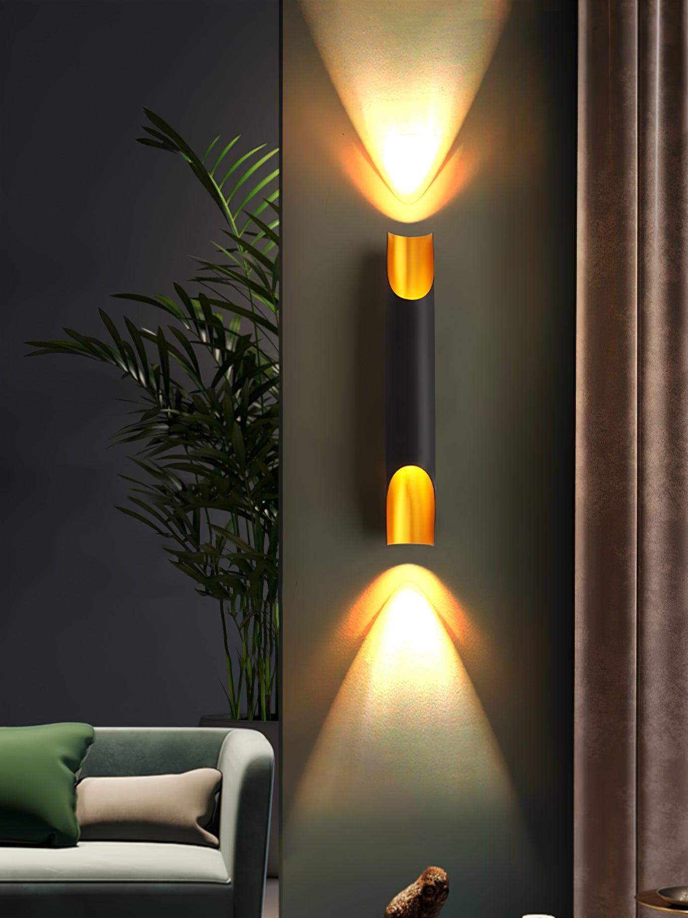 Modern Gold Minimalist Straight Wall Sconce Dual Light Fixture for Bedroom and Hallway