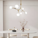 Modern Gold Molecule Chandelier with White Glass Globe Shades for Living Room