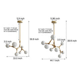 Modern Gold Molecule Chandelier with White Glass Globe Shades for Living Room