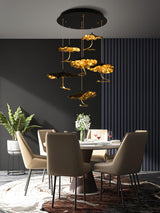 Modern Gold Moon Brass Aviary Constellation LED Chandelier with Metal Shards