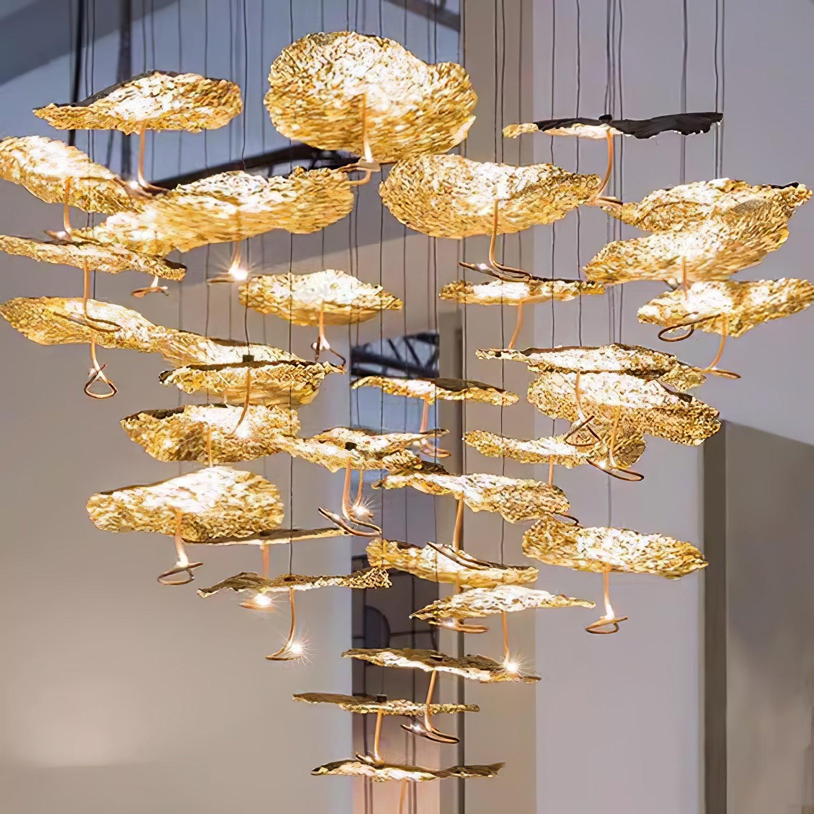 Modern Gold Moon Brass Aviary Constellation LED Chandelier with Metal Shards