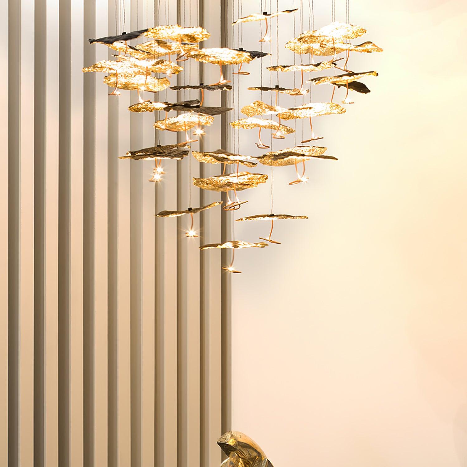 Modern Gold Moon Brass Aviary Constellation LED Chandelier with Metal Shards