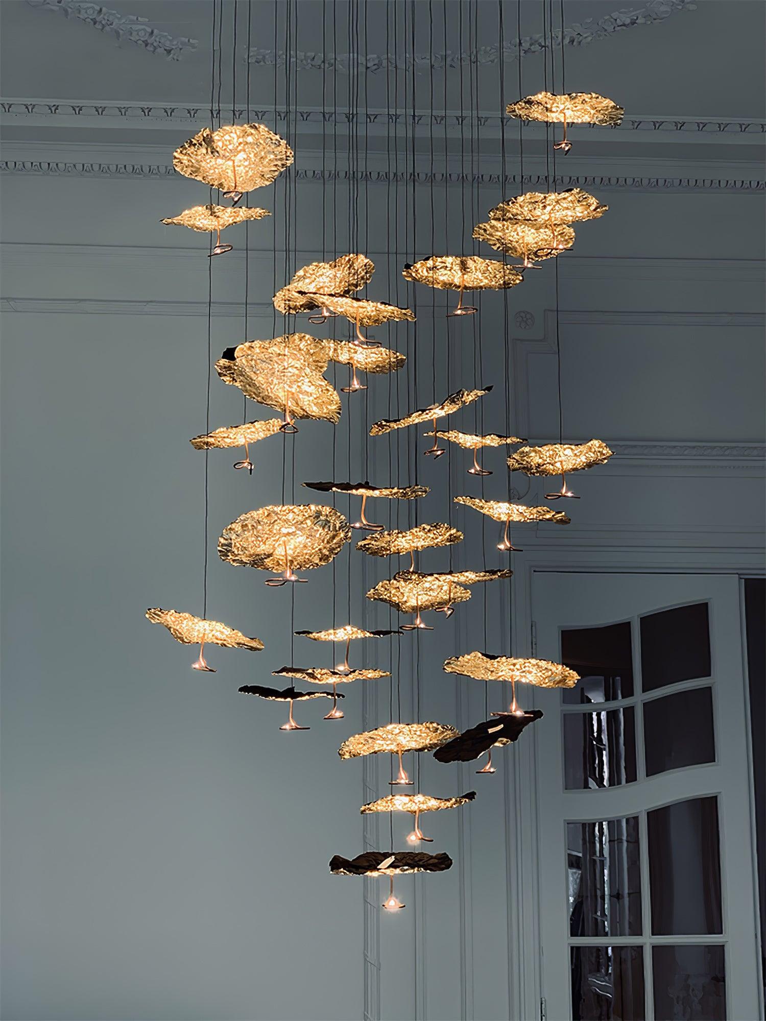 Modern Gold Moon Brass Aviary Constellation LED Chandelier with Metal Shards