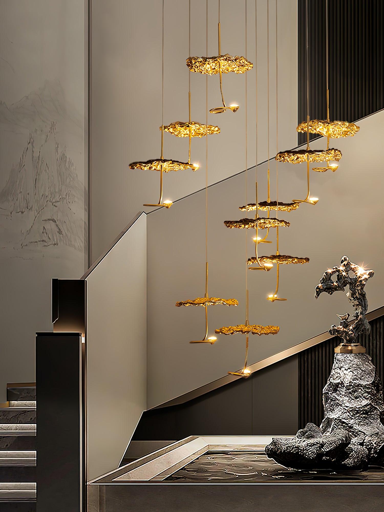 Modern Gold Moon Brass Aviary Constellation LED Chandelier with Metal Shards