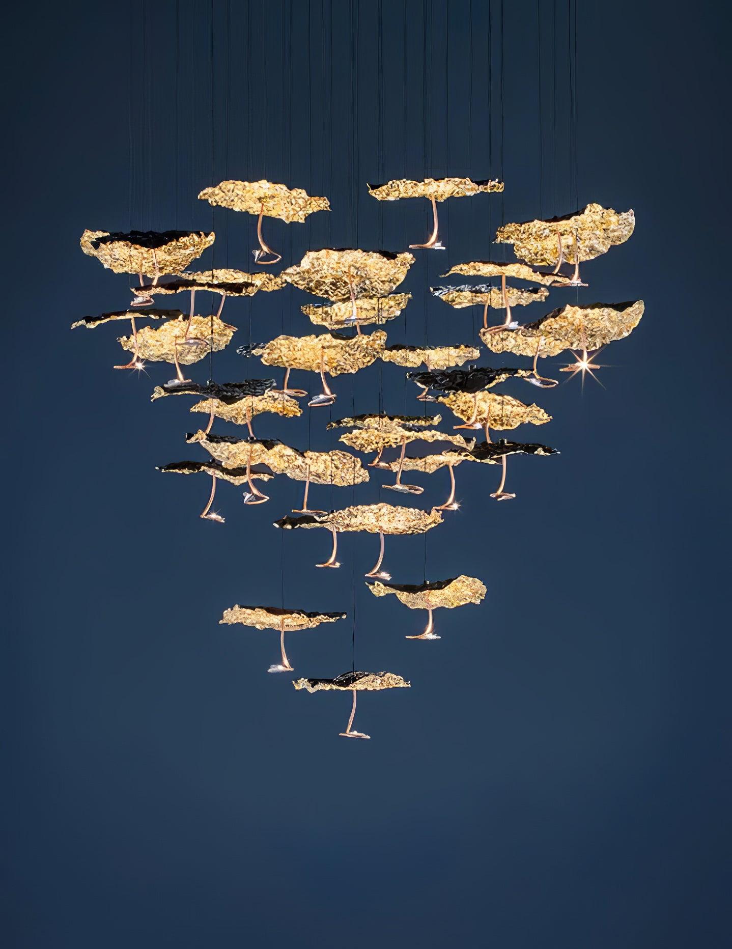 Modern Gold Moon Brass Aviary Constellation LED Chandelier with Metal Shards