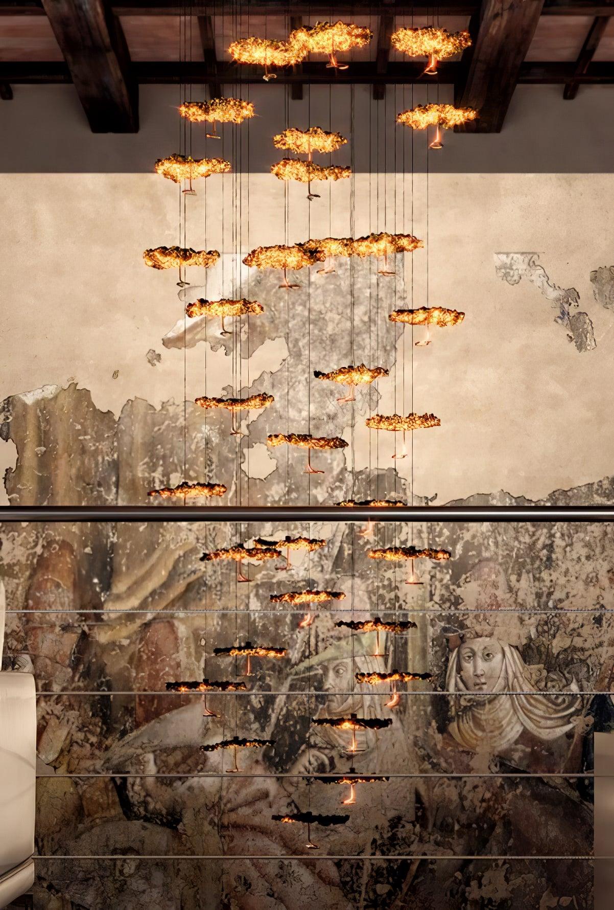 Modern Gold Moon Brass Aviary Constellation LED Chandelier with Metal Shards