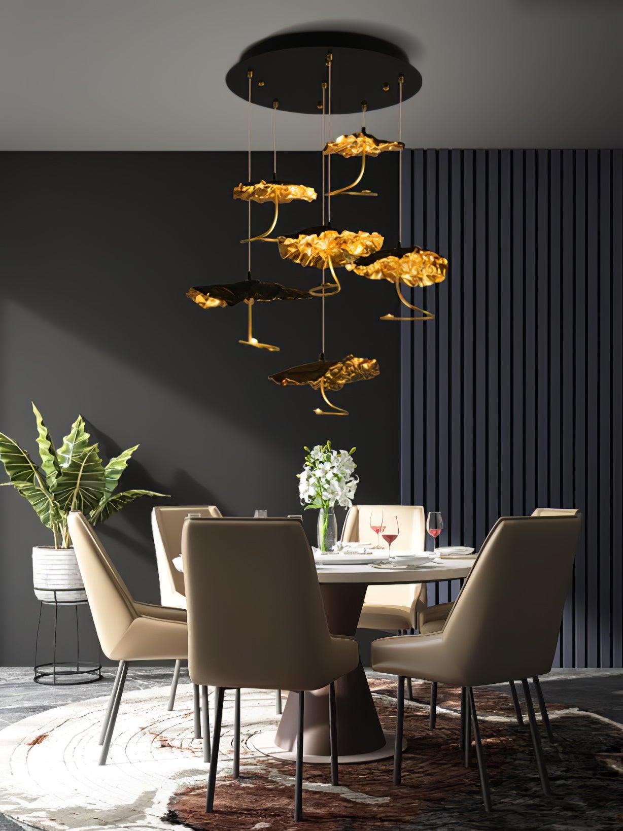 Modern Gold Moon Brass Aviary Constellation LED Chandelier with Metal Shards