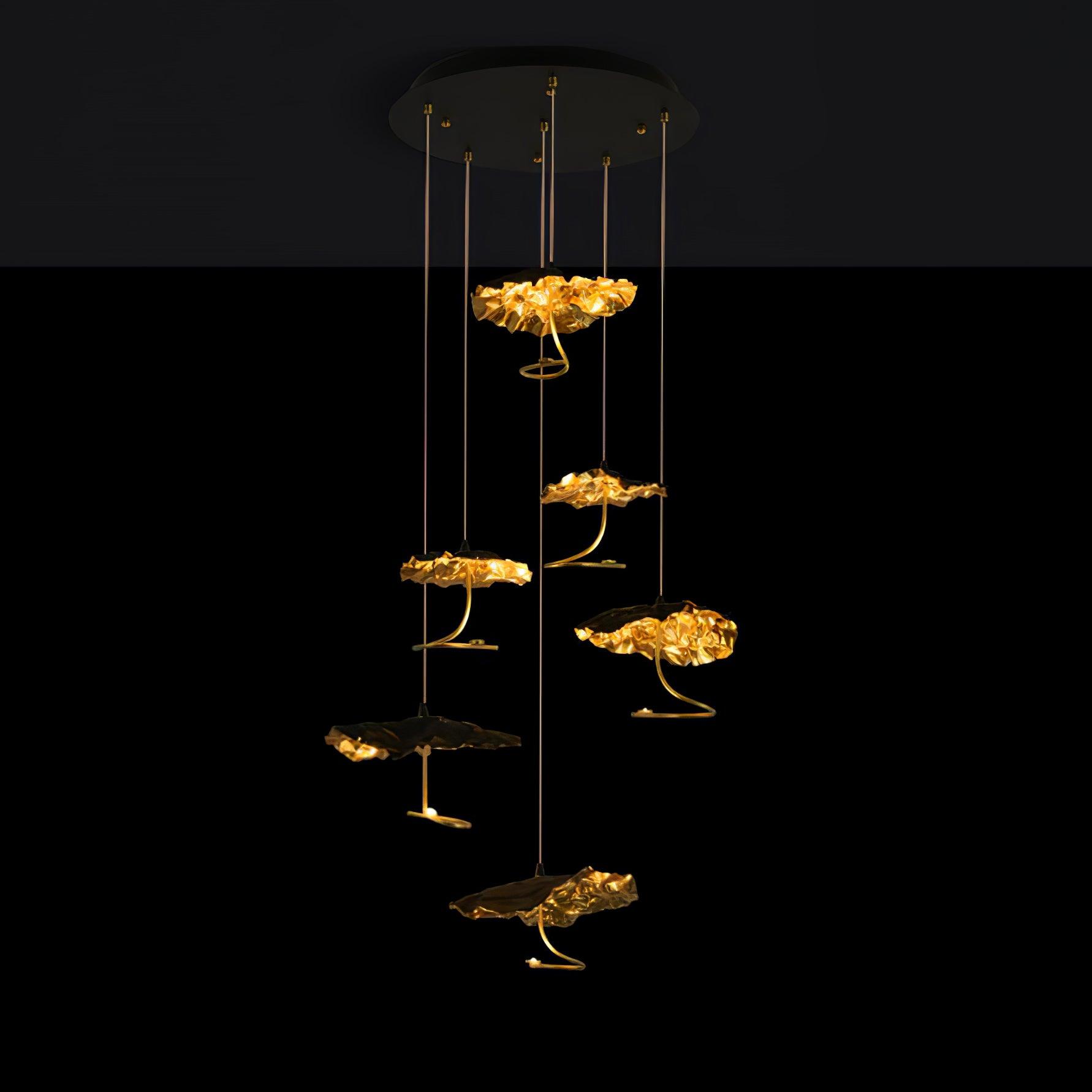 Modern Gold Moon Brass Aviary Constellation LED Chandelier with Metal Shards