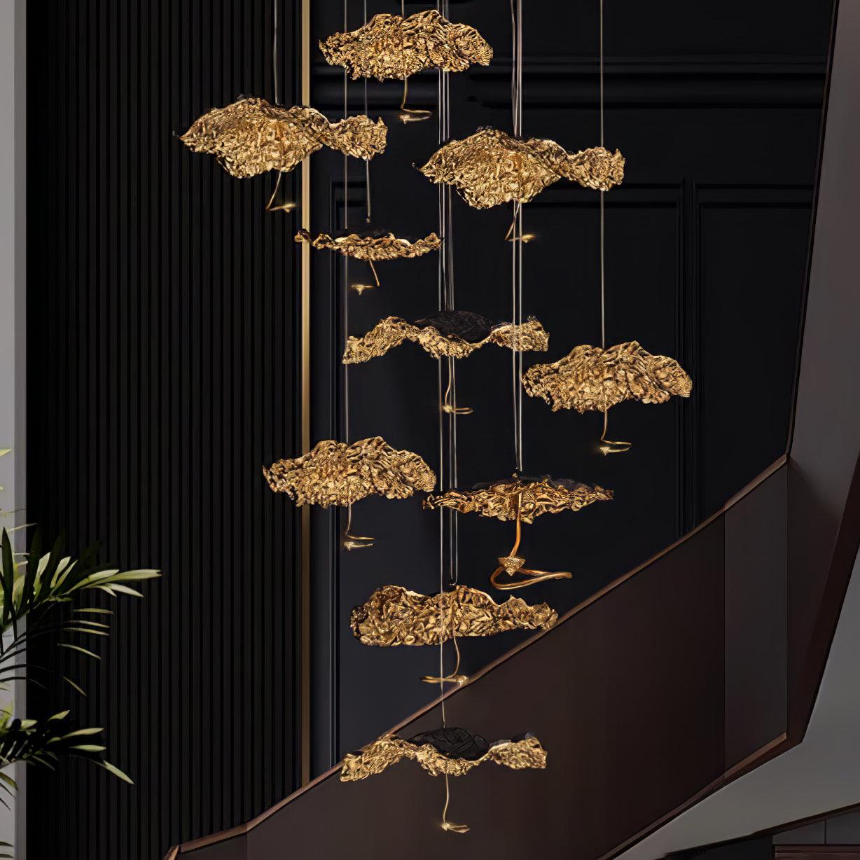 Modern Gold Moon Brass Aviary Constellation LED Chandelier with Metal Shards
