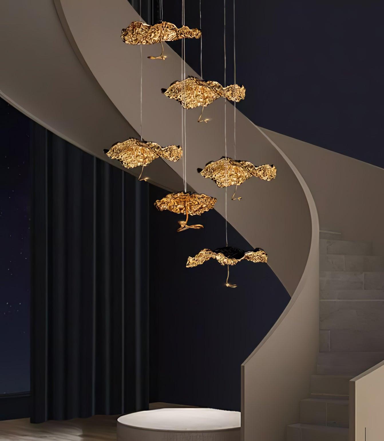 Modern Gold Moon Brass Aviary Constellation LED Chandelier with Metal Shards