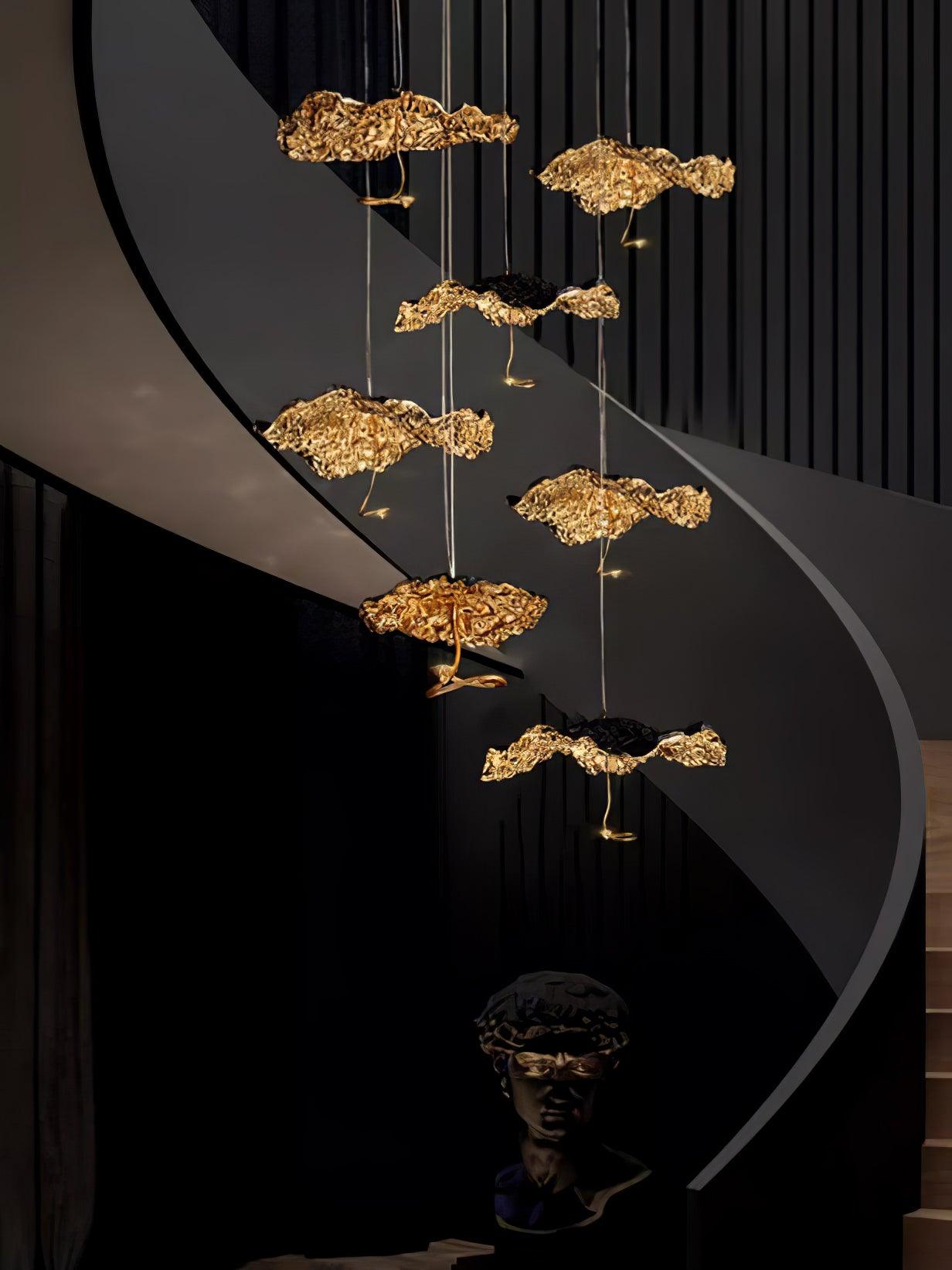 Modern Gold Moon Brass Aviary Constellation LED Chandelier with Metal Shards