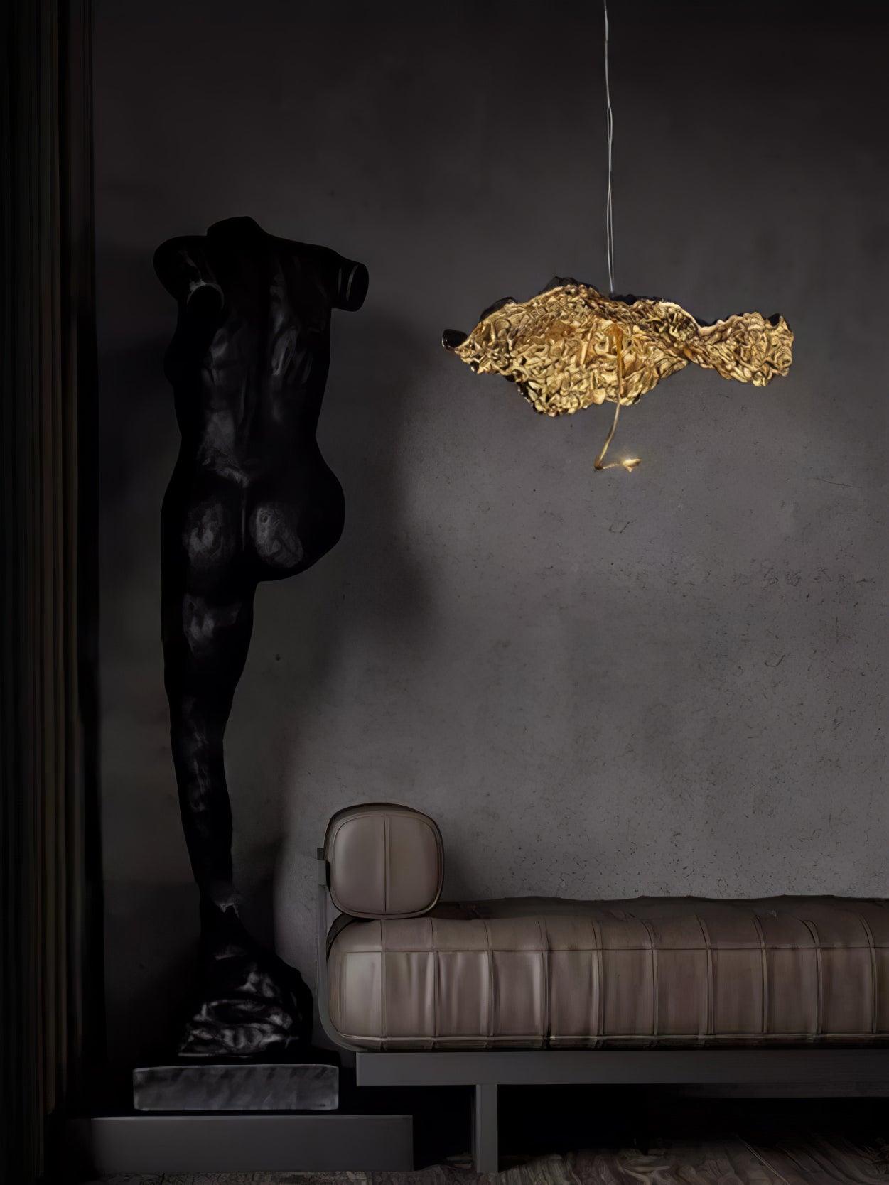 Modern Gold Moon Brass Aviary Constellation LED Chandelier with Metal Shards