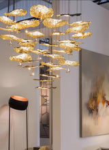 Modern Gold Moon Brass Aviary Constellation LED Chandelier with Metal Shards