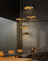 Modern Gold Moon Brass Aviary Constellation LED Chandelier with Metal Shards