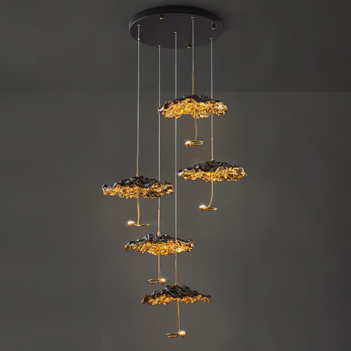 Modern Gold Moon Brass Aviary Constellation LED Chandelier with Metal Shards