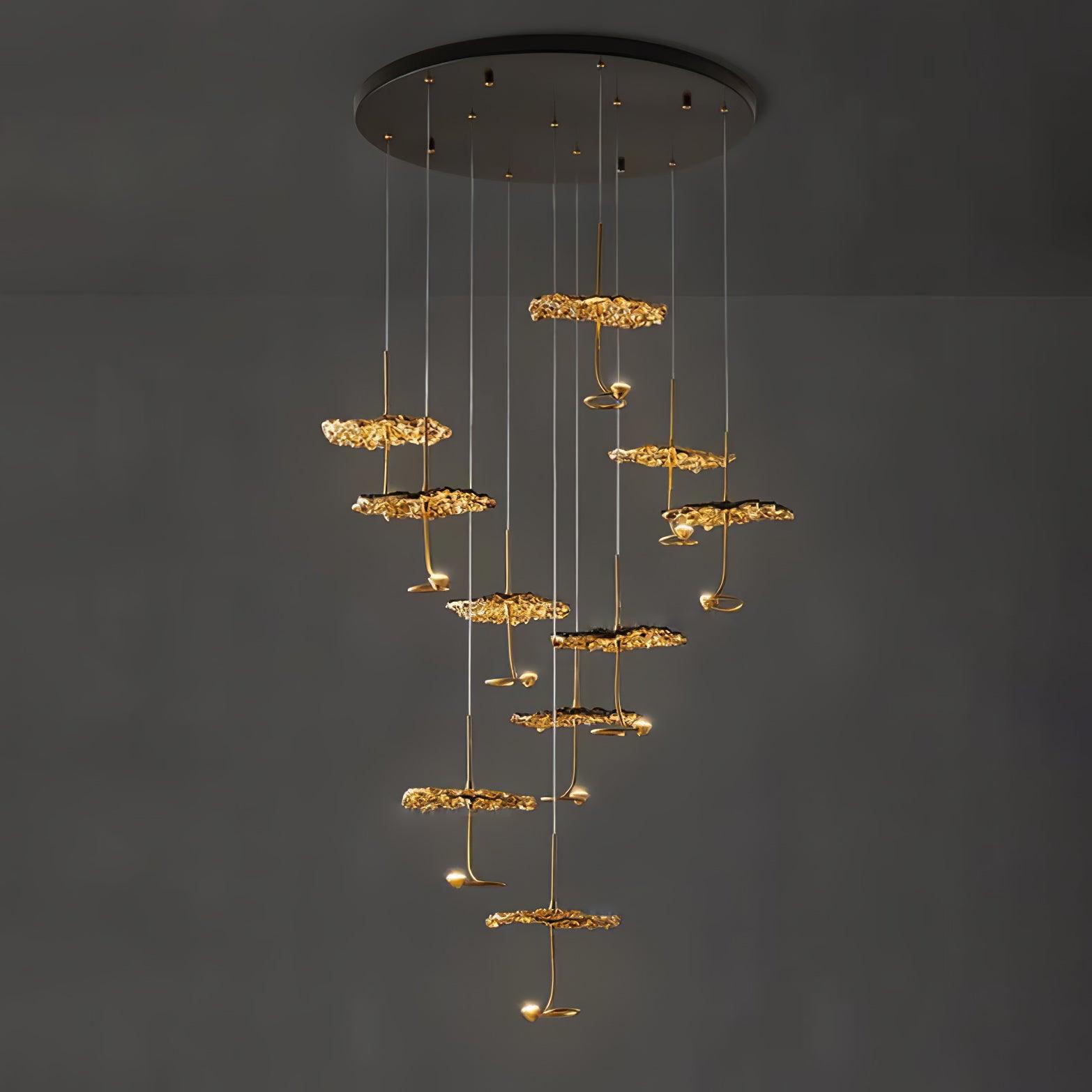 Modern Gold Moon Brass Aviary Constellation LED Chandelier with Metal Shards