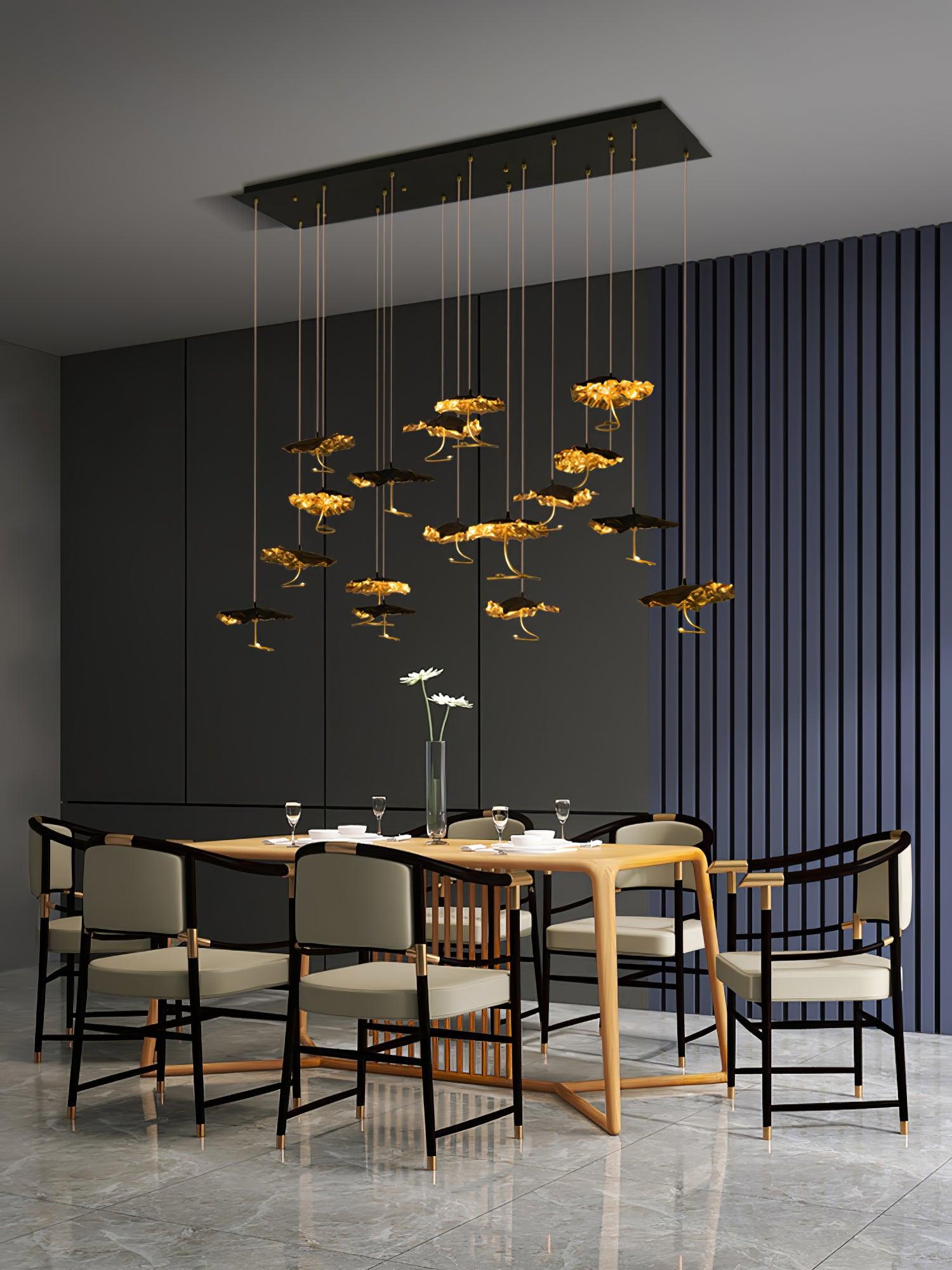 Modern Gold Moon Brass Aviary Constellation LED Chandelier with Metal Shards