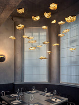 Modern Gold Moon Brass Aviary Constellation LED Chandelier with Metal Shards