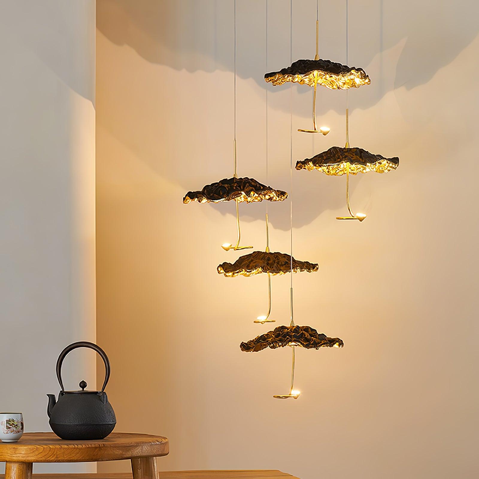 Modern Gold Moon Brass Aviary Constellation LED Chandelier with Metal Shards