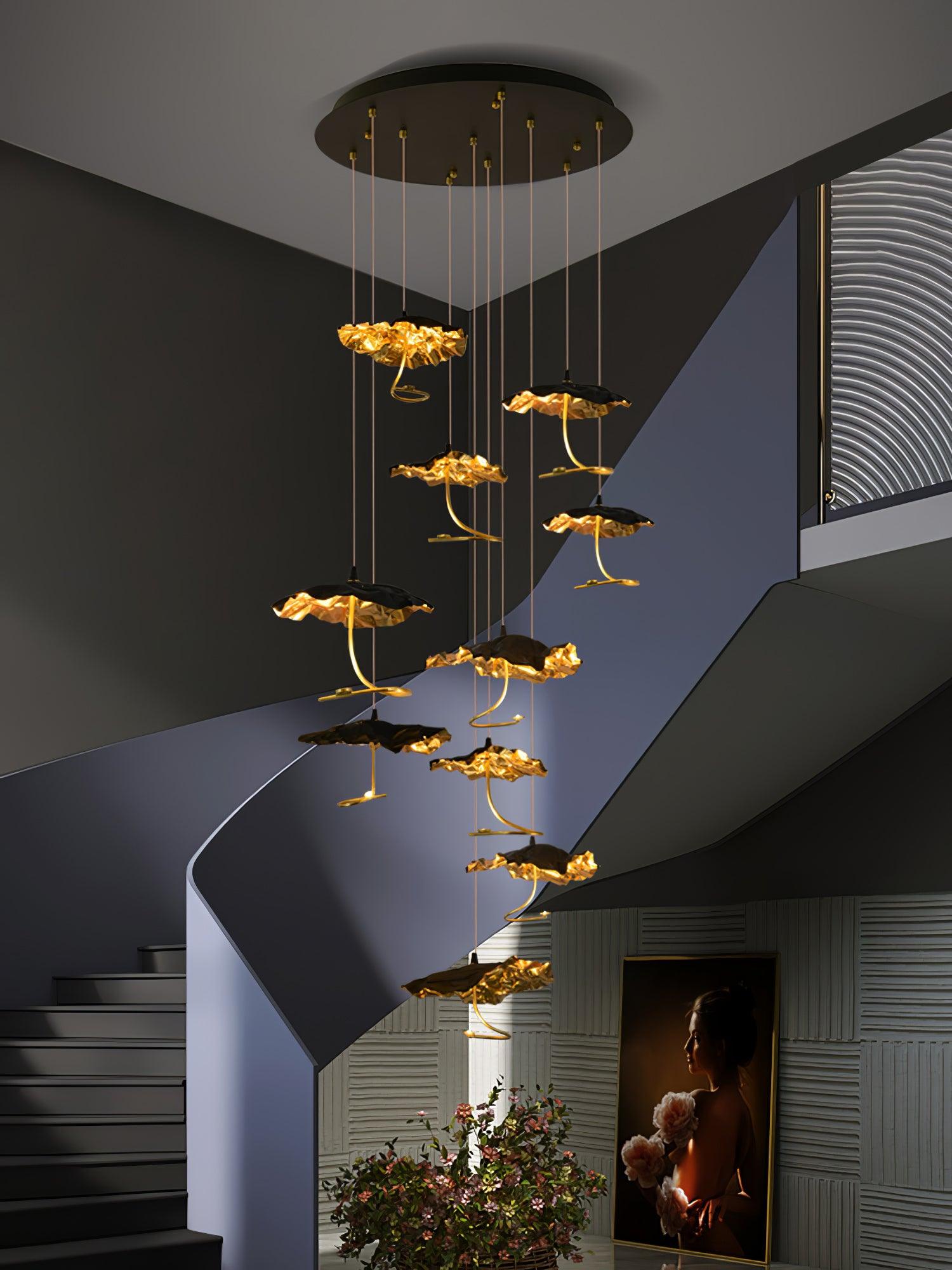 Modern Gold Moon Brass Aviary Constellation LED Chandelier with Metal Shards