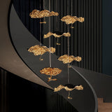Modern Gold Moon Brass Aviary Constellation LED Chandelier with Metal Shards