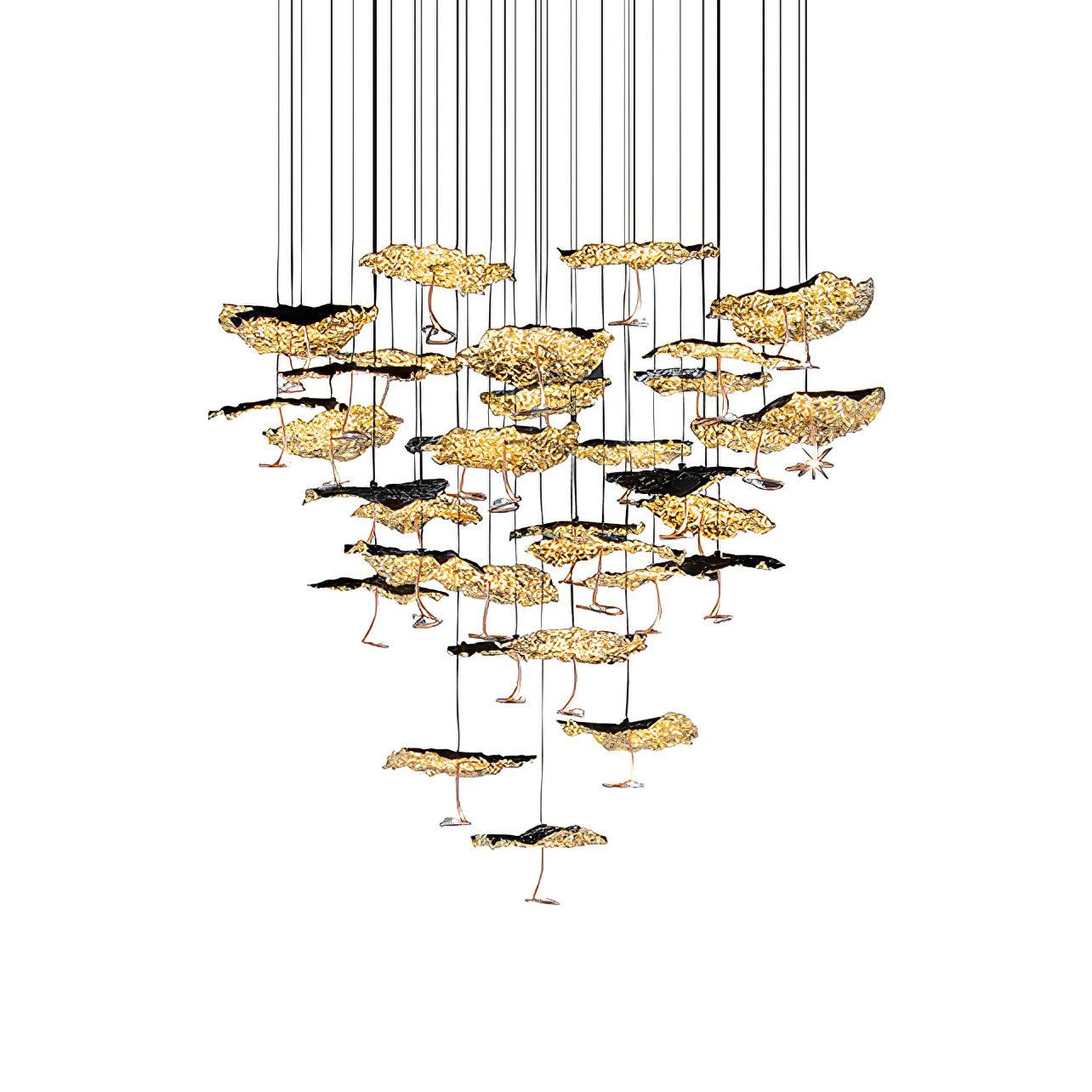 Modern Gold Moon Brass Aviary Constellation LED Chandelier with Metal Shards