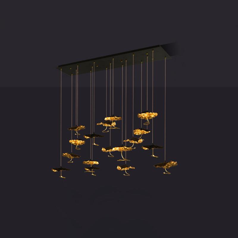 Modern Gold Moon Brass Aviary Constellation LED Chandelier with Metal Shards